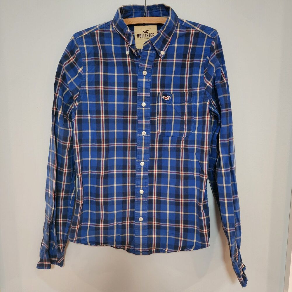 Hollister Blue Plaid Button-Down Shirt Men's Long Sleeve Size M